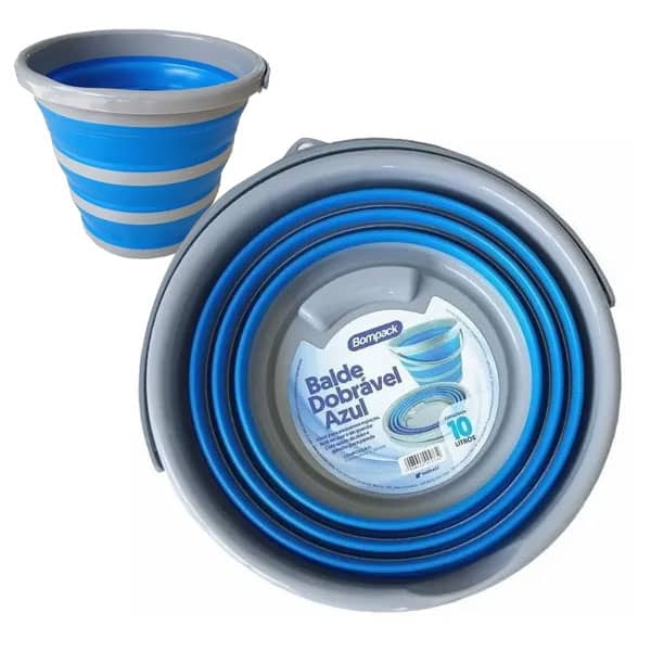 Balde Silicone Dobrável Retrátil 10 Litros Azul
