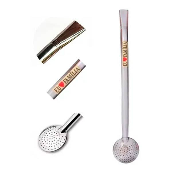 Bomba De Chimarrão Aço Inox 21 Cm C/ Pingente Personalizada