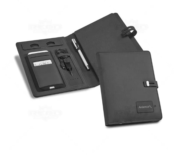 Caderno com powerbank personalizado