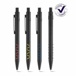 Caneta metal com detalhe em borracha personalizado