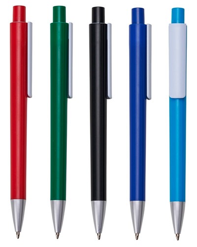 Caneta plástica personalizada colorida com clip branco