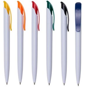 Caneta plástica personalizada com clip colorido