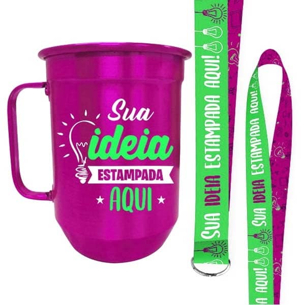 Canecas de alumínio personalizadas com cordão