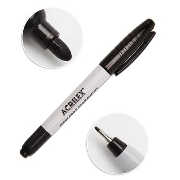 Caneta Marcador Permanente Acrilex Ponta Dupla Preto