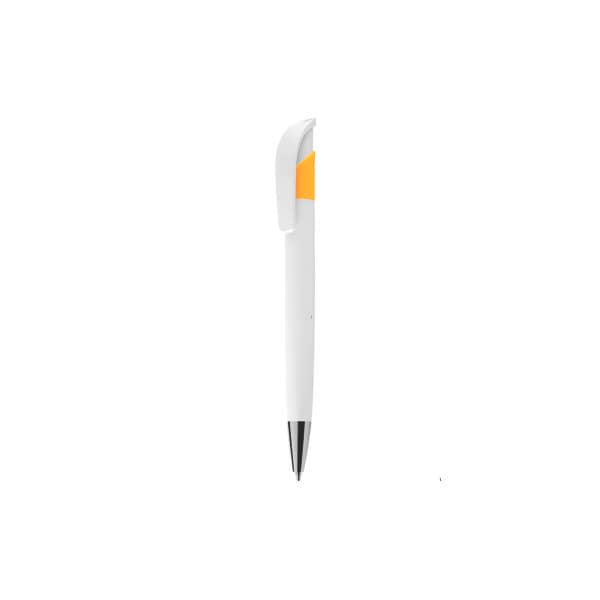 Caneta Plástica Branca com Detalhes Coloridos