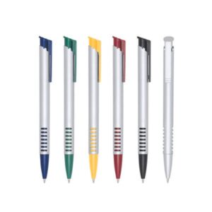 Caneta Plástica Corpo Prata com Detalhes Personalizada