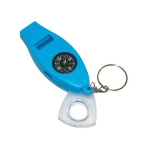 Bússola chaveiro líquida com apito, lupa e termômetro ambiente