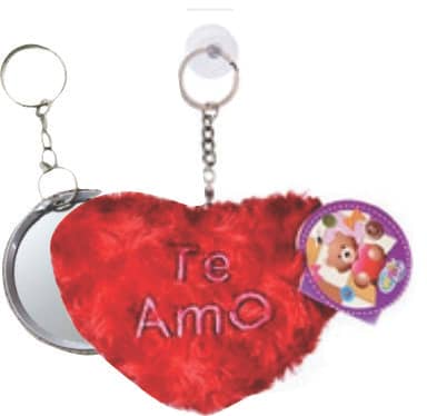 Chaveiro Espelho Coração em Pelúcia Personalizado