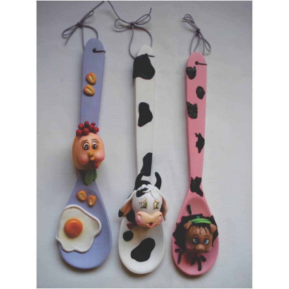 Jogo com 3 Colheres de Pau Decoradas