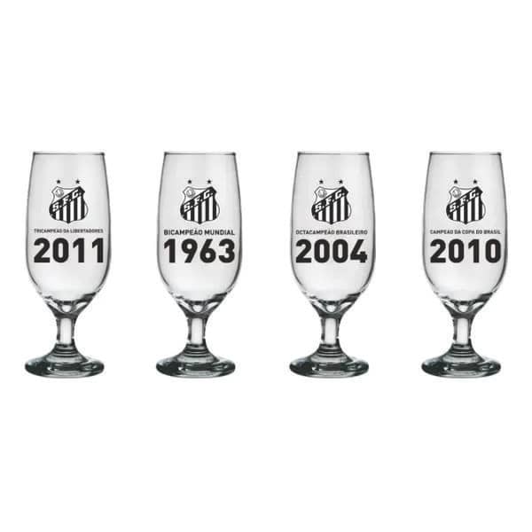 Jogo 4 Taças de Cerveja do Santos FC 300 ml com Caixa