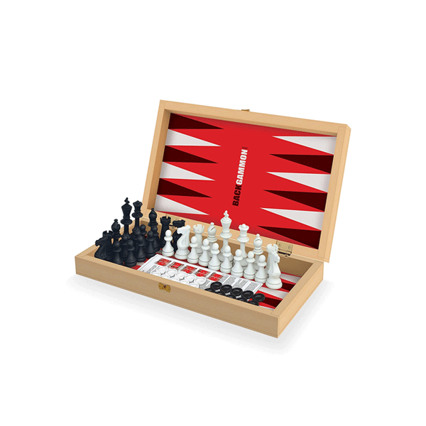 Jogo de Xadrez, Gamão e Dama de Couro de Avestruz Luxo