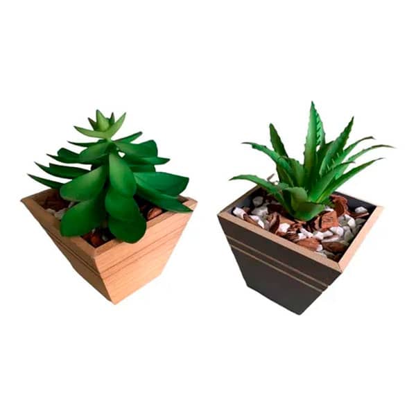 Kit 2 Vasinhos Vaso Mdf Suculenta Artifical Casa Decorativo