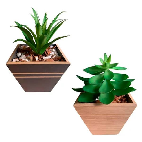 Kit 2 Vasinhos Vaso Mdf Suculenta Artifical Casa Decorativo