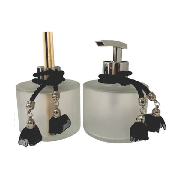 Kit Banheiro Lavabo Luxo Fosco Prata Brilho Preto Difusor Dispenser Saboneteira