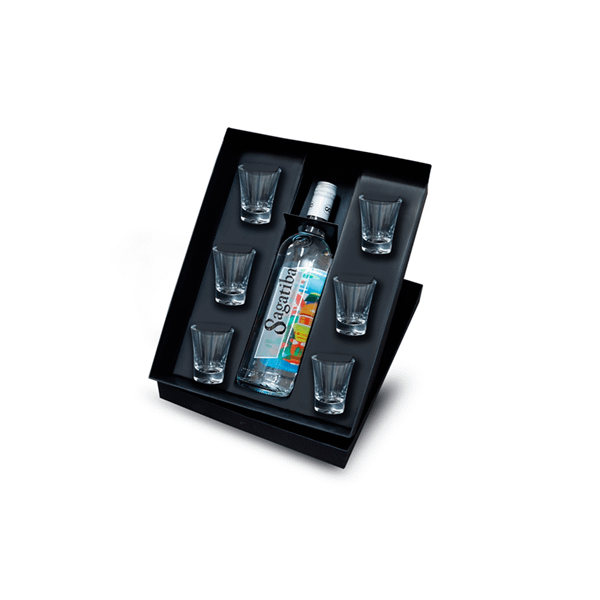 Kit Cachaça Sagatiba com 6 Copos Personalizado