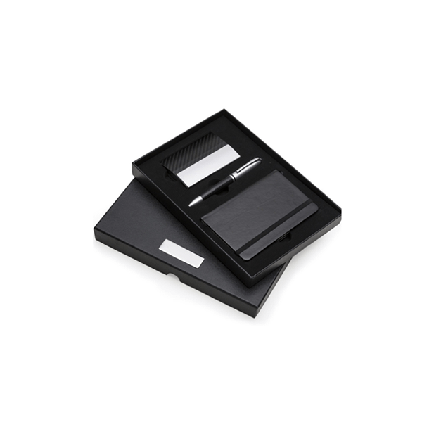 Kit Caneta Porta Cartão Metal e Couro Brinde