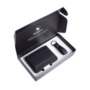 Kit Carteira e Chaveiro em Couro e Metal