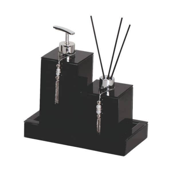 Kit Lavabo Luxo Preto Difusor de Varetas e Saboneteira