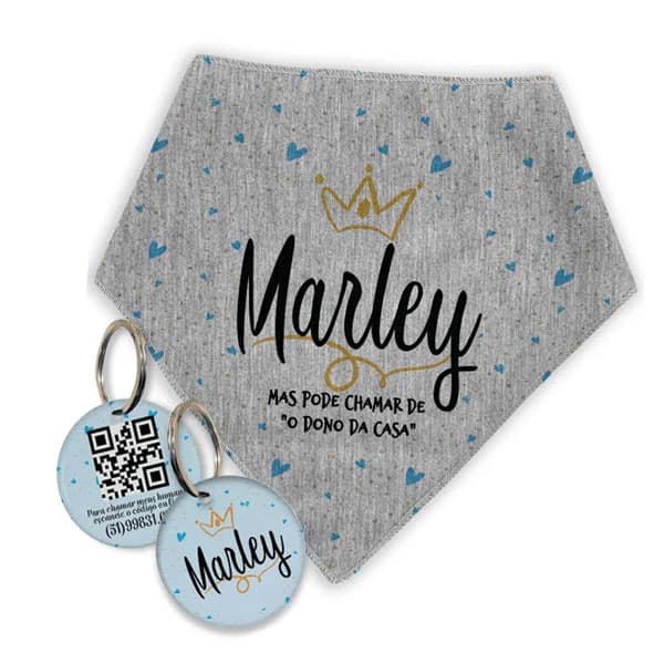 Kit Personalizado – Bandana + Plaquinha com QR Code – Príncipe