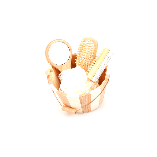 Kit Spa com 04 Peças em Balde de Madeira