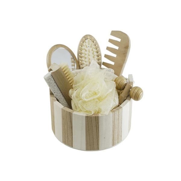 Kit Spa com 04 Peças em Balde de Madeira