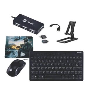Kit USB com Mini Mouse, HUB, Teclado e Extensor