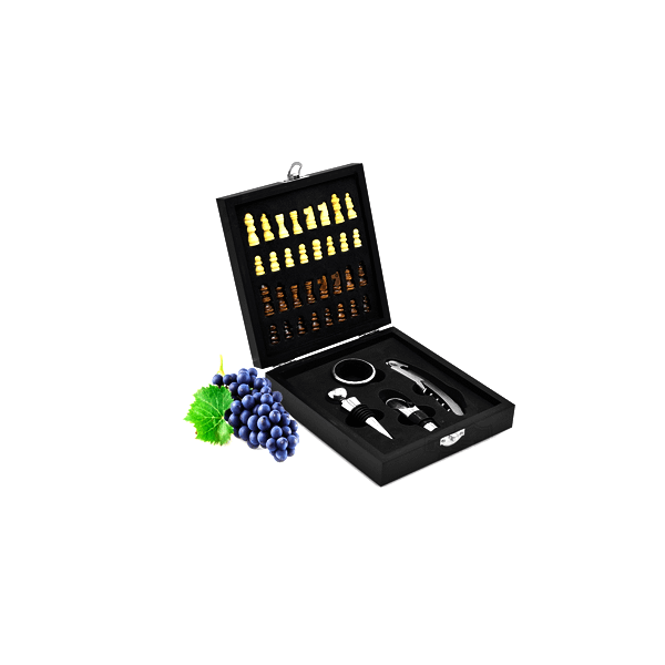 Kit Vinho 4 Peças com Jogo de Xadrez Personalizado