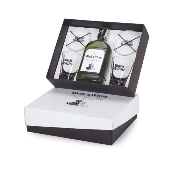Kit Whisky Black e White com Dois Copos Dose