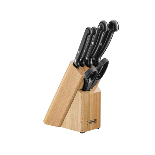 Kit com Facas e Suporte de Madeira