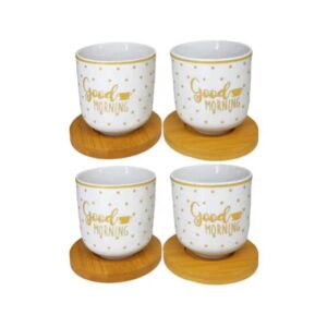 Kit de 4 Xícaras com Pires em Caixa de Madeira