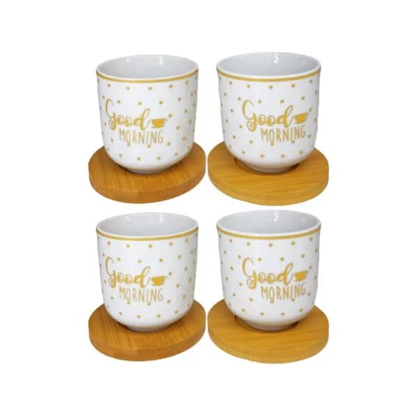 Kit de 4 Xícaras com Pires em Caixa de Madeira