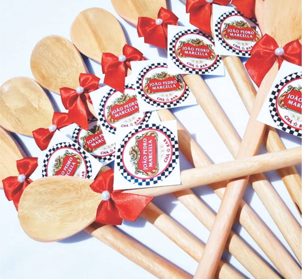 Lembrancinha Chá Bar Colher de Pau Personalizada Bebidas