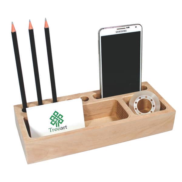 Porta Celular de Mesa em Couro com Porta Lápis