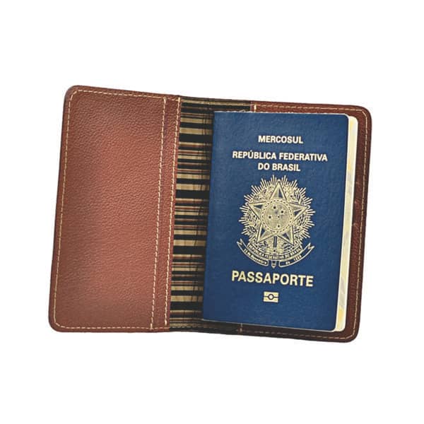 Porta Passaporte de Couro com 2 Bolsos