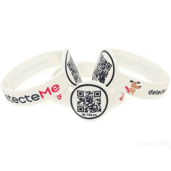 Pulseira de silicone com brasão circular e QR-Code