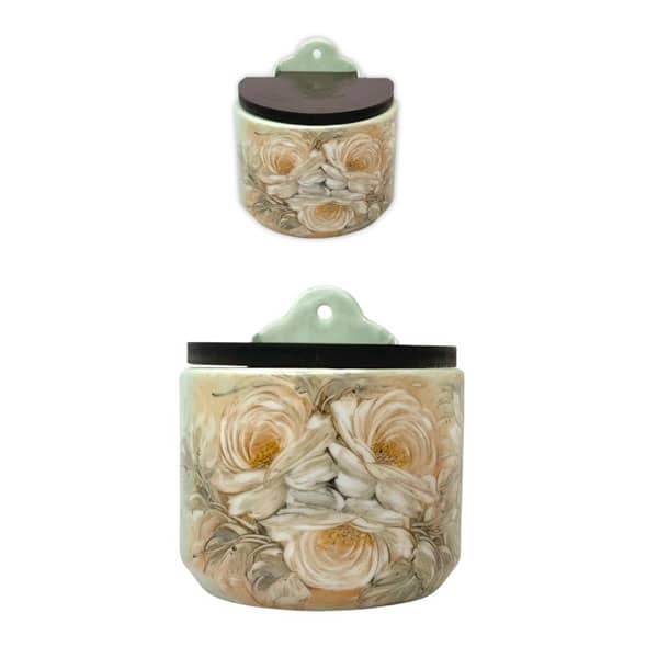 Saleiro de Parede Reto Porcelana Tampa Madeira 700 grs sal