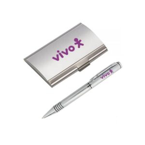 Kit Caneta com Porta Cartão em Metal Personalizado