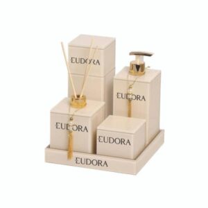 Kit Lavabo Banheiro Com 5 Peças Vanilla Detalhe Dourado Personalizado