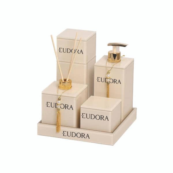 Kit Lavabo Banheiro Com 5 Peças Vanilla Detalhe Dourado Personalizado