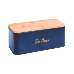 Porta Chá Azul com Tampa de Bambu